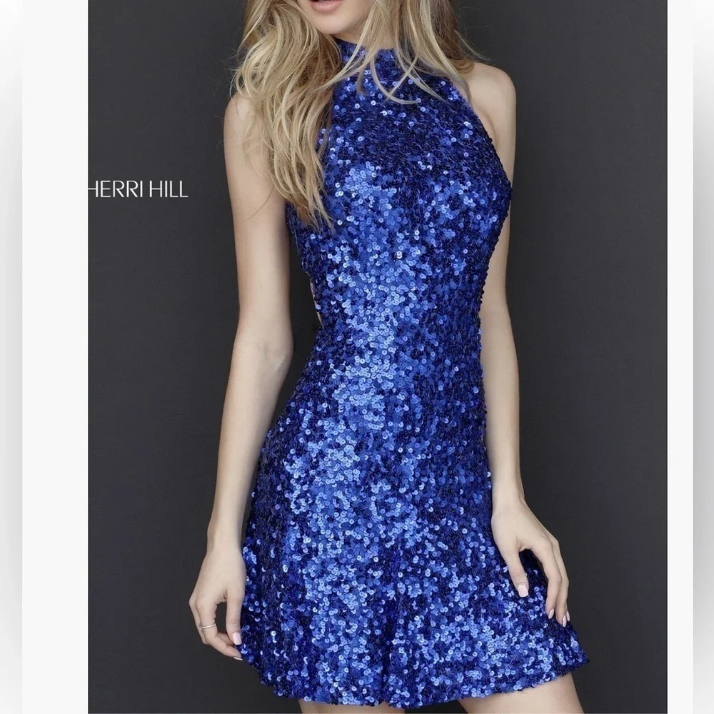 NWT Sherri Hill Purple Sequin Halter Dress Size 2 - Picture 12 of 13